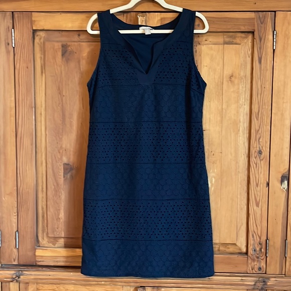 Banana Republic Navy Blue Cotton Eyelet Dress Sz. 14 fits like a 12 - Picture 6 of 13